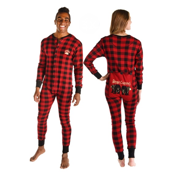 NWOT- LAZY ONE ‘Flap Jack’ Buffalo Plaid “Bear Cheeks Alaska”Union Suit - Picture 1 of 7